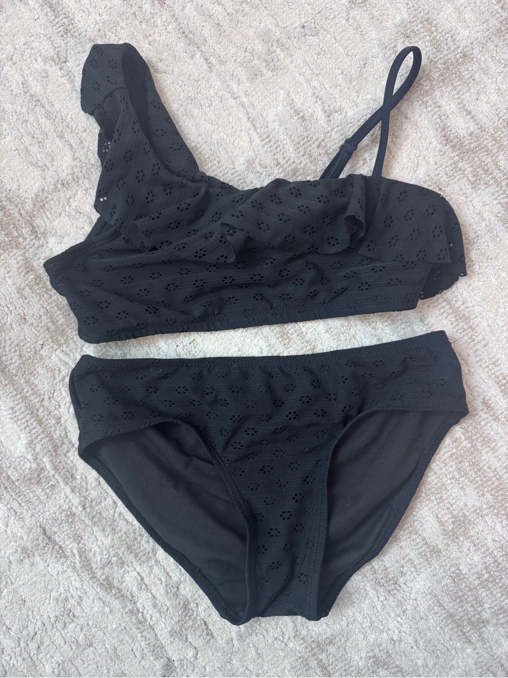 Black One-Shoulder Ruffle Bikini Set